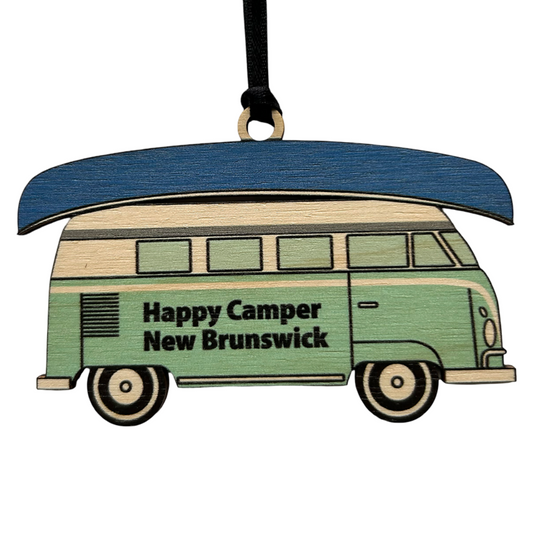 Mint Happy Camper with Canoe New Brunswick Ornament