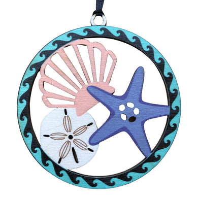 Shell Starfish Sanddollar Ornament - wave frame