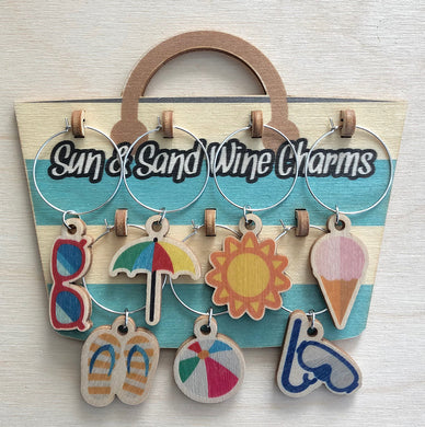 Sun and Sand Beach Wine Charms Set