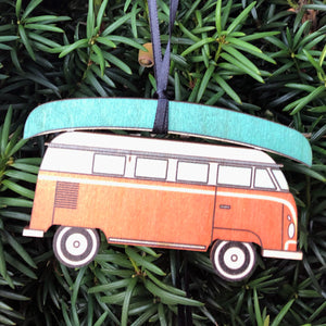 Camper Van with a Canoe Ornament