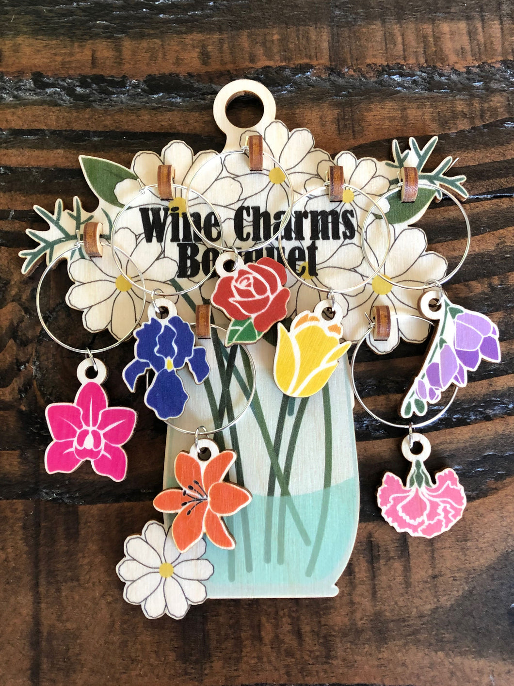 Floral Bouquet Wine Charms Set